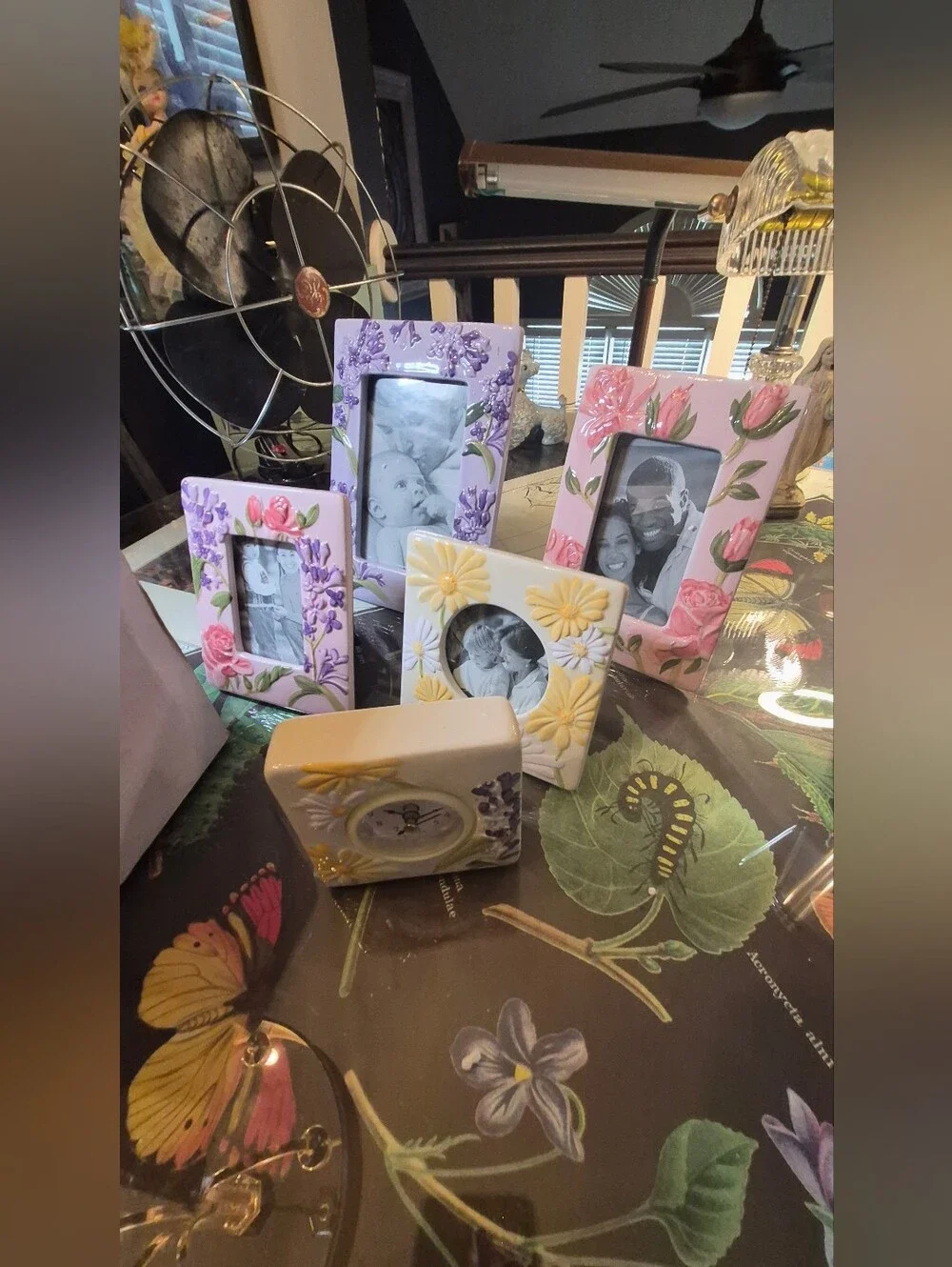 Floral Mixed Photo Frame Set in Pink, Purple, Yellow and Cream VINTAGE